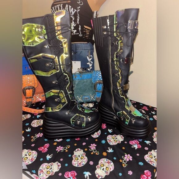 Demonia Magic Mirror Rave/ Concert Boots - Picture 3 of 6